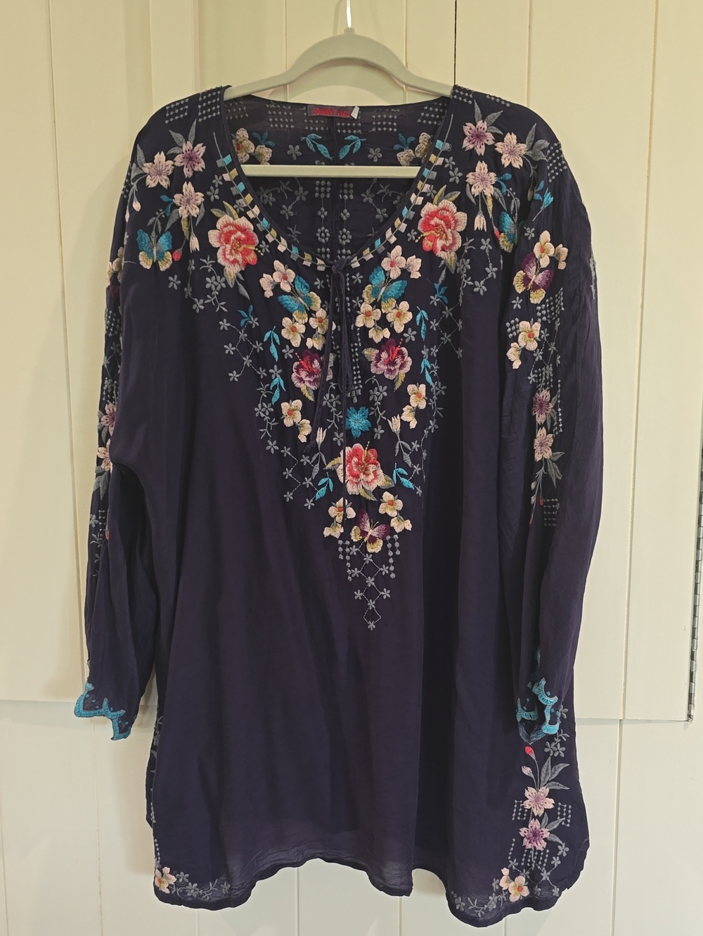 Johnny Was Navy Embroidered Floral Tunic